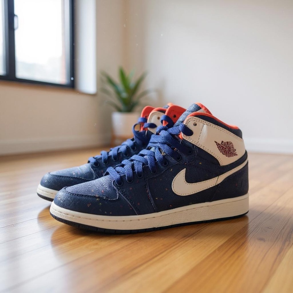 Nike Air Jordan 1 Mid Denim Splatter Size 5.5Y/7W